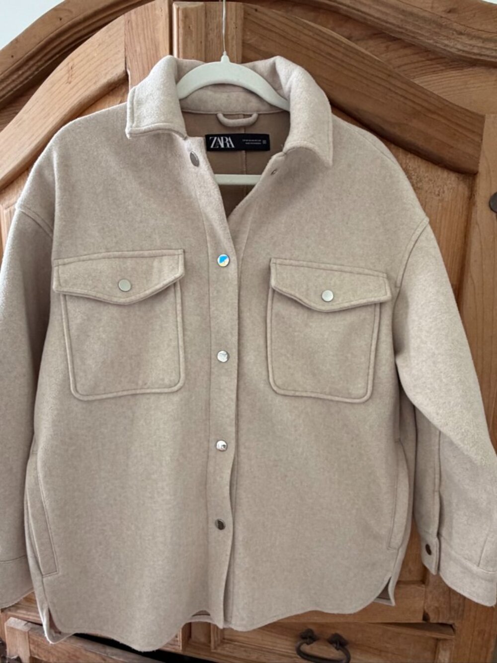 Zara Wool-Blend Shacket – Women's M – Oatmeal, Snap Front